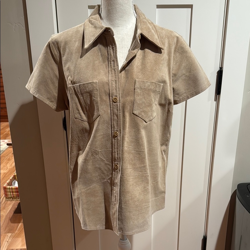 NWOT Vintage GAP Tan Suede Short Sleeve Shirt